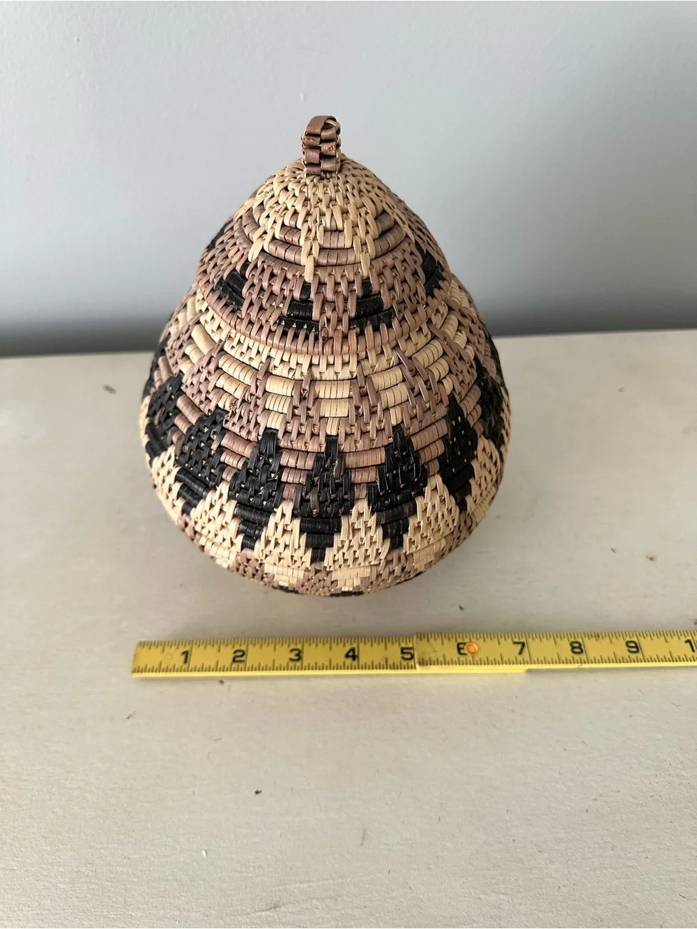 Africa African basket with lid woven decor boho brown black tan